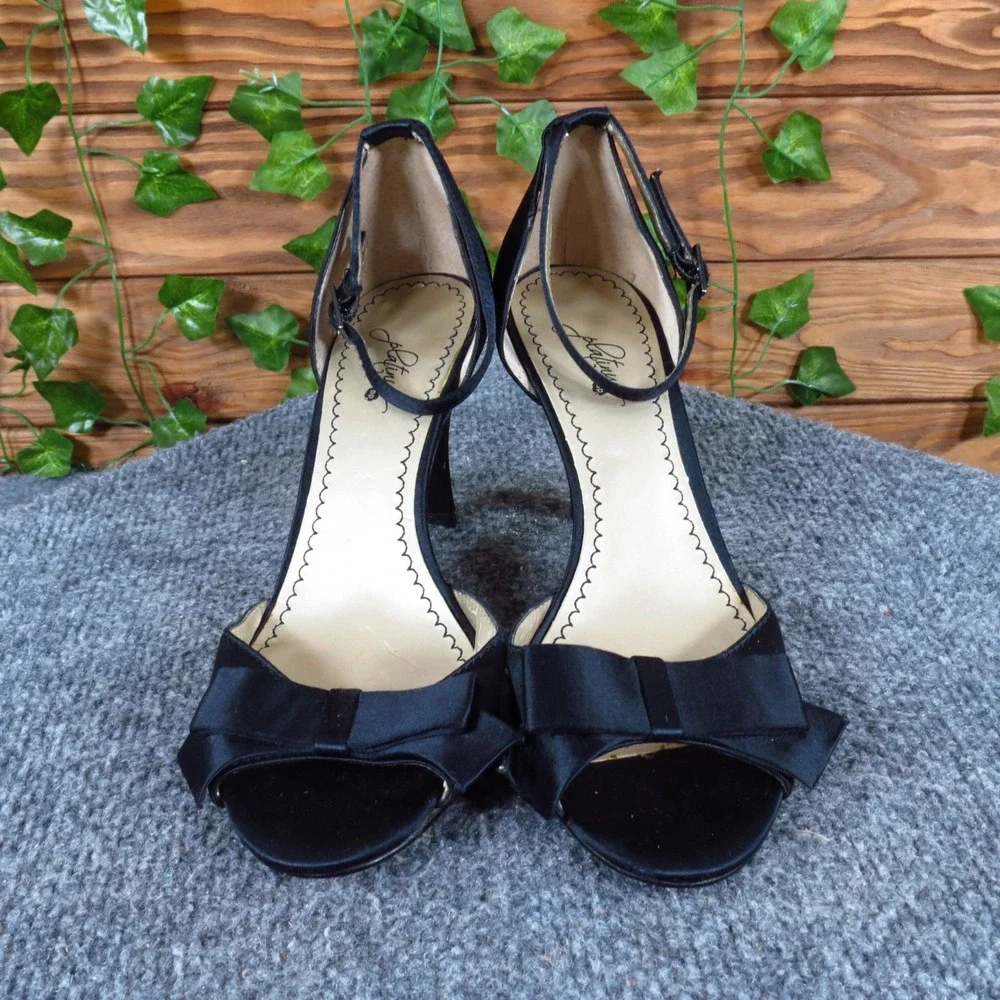 BP Platinum Women Evening Sandal Heels Size 7.5 Formal Wedding Black‎ Satin